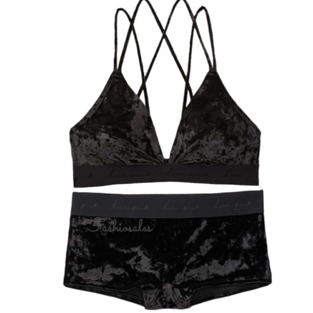 Victorias Secret Pink Set Velvet Lightly Lined Strappy bralette XL & boy short L